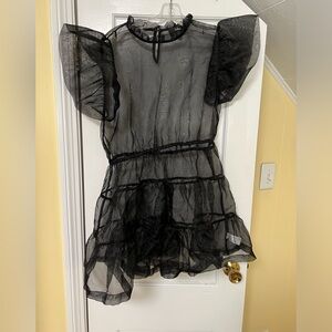 Black Sheer Organza Tiered Ruffled Mini Dress